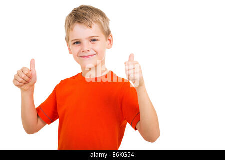 young boy showing thumbs up gesture isolated on white background Stock Photo