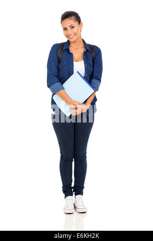 beautiful university student holding books isolated on white Stock Photo