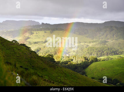 St Helena South Atlantic view of the countryside toward Diana's peak with double rainbow Stock Photo