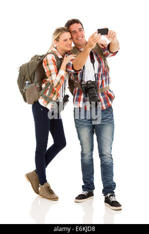 beautiful couple taking self portrait using smart phone Stock Photo