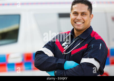 good looking male ambulance staff with arms crossed Stock Photo