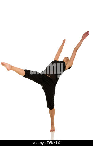 flexible female dancer performing isolated on white Stock Photo