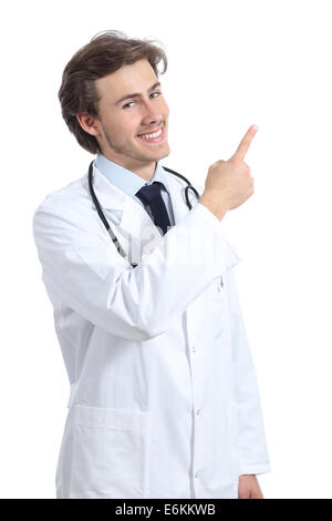 Doctor man presenting an advice pointing at side isolated on a white background Stock Photo