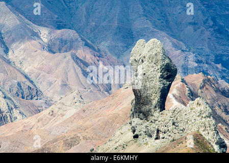 St Helena south Atlantic ocean Sandy bay area with Lot's Wife in the foreground a volcanic plug Stock Photo