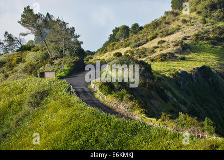 St Helena South Atlantic countryside view with the road to blue hill which straddles the top of a volcanic cone Stock Photo