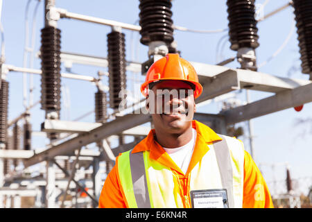 portrait of smiling African electrical engineer Stock Photo