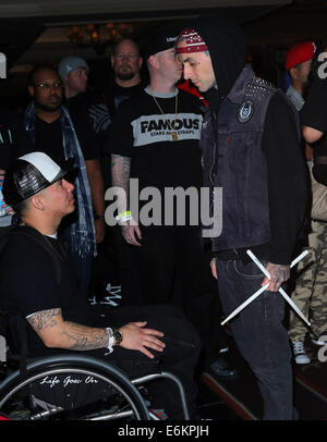 Famous Stars And Straps 15th anniversary celebration held at Hyde Bellagio Las Vegas - Arrivals  Featuring: Travis Barker Where: Las Vegas, Nevada, United States When: 19 Feb 2014 Stock Photo