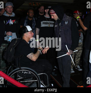 Famous Stars And Straps 15th anniversary celebration held at Hyde Bellagio Las Vegas - Arrivals  Featuring: Travis Barker Where: Las Vegas, Nevada, United States When: 19 Feb 2014 Stock Photo