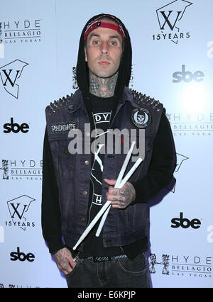 Famous Stars And Straps 15th anniversary celebration held at Hyde Bellagio Las Vegas - Arrivals  Featuring: Travis Barker Where: Las Vegas, Nevada, United States When: 19 Feb 2014 Stock Photo