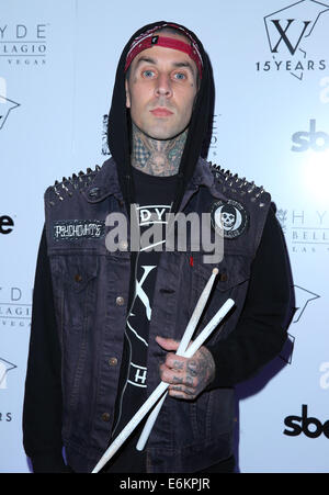 Famous Stars And Straps 15th anniversary celebration held at Hyde Bellagio Las Vegas - Arrivals  Featuring: Travis Barker Where: Las Vegas, Nevada, United States When: 19 Feb 2014 Stock Photo