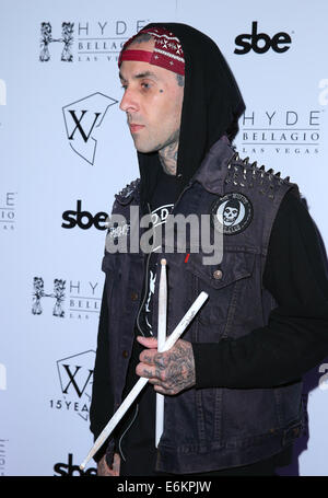 Famous Stars And Straps 15th anniversary celebration held at Hyde Bellagio Las Vegas - Arrivals  Featuring: Travis Barker Where: Las Vegas, Nevada, United States When: 19 Feb 2014 Stock Photo