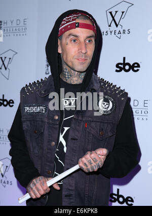 Famous Stars And Straps 15th anniversary celebration held at Hyde Bellagio Las Vegas - Arrivals  Featuring: Travis Barker Where: Las Vegas, Nevada, United States When: 19 Feb 2014 Stock Photo