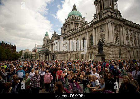 Belfast, Ireland. 9th Sept, 2014  The large crowd which attended the Civic reception for the new IBF World Super-Bantam weight Carl Frampton  in the grounds of Belfast City hall Credit:  Bonzo/Alamy Live News Stock Photo