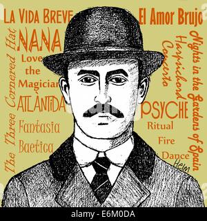Manuel de Falla, 1876-1946, Spanish composer, portrait, illustration Stock Photo