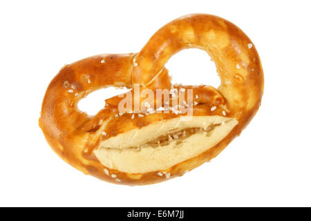 Salted pretzel with cheese isolated over white background Stock Photo