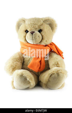 Teddy bear with scarf isolated over a white background Stock Photo
