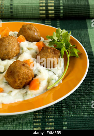 Homemade swedish meatballs with mashed potatoes Stock Photo