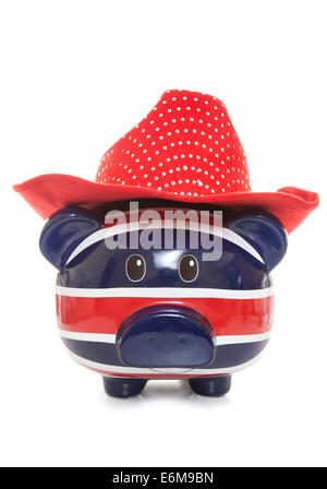 british piggy bank wearing cowboy hat cutout Stock Photo