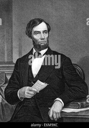 Abraham Lincoln (1809-1865) on engraving from 1873.  16th president of the United States. Stock Photo