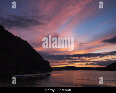 Lac de Chalain colourful sunset, Jura, France Stock Photo