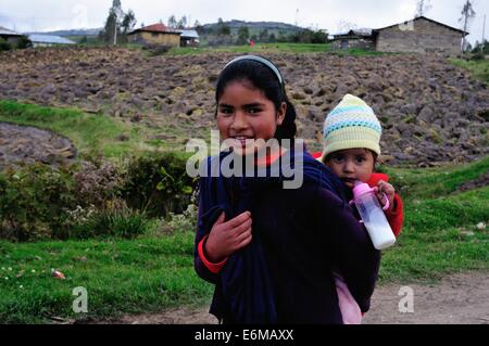 Sisters -Traditional house in Cruzpata - CHACHAPOYAS . Department of Amazonas .PERU Stock Photo