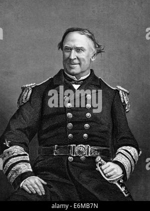 David Farragut (1801-1870) on engraving from 1873. Flag officer of the United States Navy during the American Civil War. Stock Photo