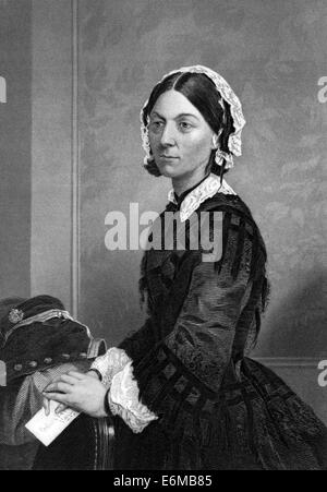 Florence Nightingale (1820-1910) on engraving from 1873. English social reformer, statistician & founder of modern nursing. Stock Photo