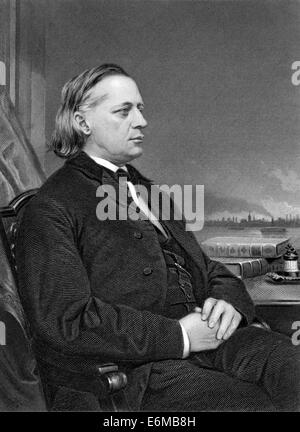 Henry Ward Beecher (1813-1887) on engraving from 1873. American Congregationalist clergyman, social reformer and speaker. Stock Photo