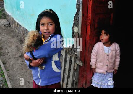 Sisters -Traditional house in Cruzpata - CHACHAPOYAS . Department of Amazonas .PERU Stock Photo