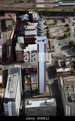 aerial view of the BT Tower in Birmingham city centre, UK Stock Photo