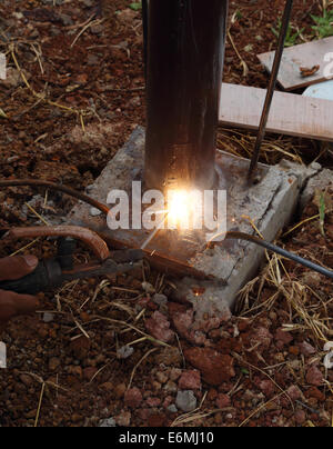 worker us electric welding connecting construction metal Stock Photo