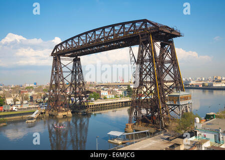 Puente Transbordador (transporter bridge from 1914) over the Riachuelo river, in La Boca neighbourhood of Buenos Aires, Argentin Stock Photo