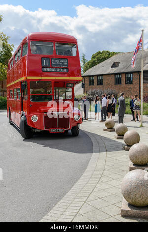 A Routemaster Bus, now used as a private hire vehicle, in the grounds of a hotel in Hampshire, England, United Kingdom. Stock Photo