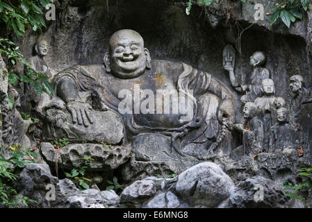 Laughing Buddha, Lingyin Monastery, Hangzhou, China Stock Photo