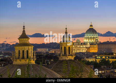 St. Peter's Basilica and domes of churches of Santa Maria di Montesanto and Santa Maria dei Miracoli, Rome, Lazio, Italy Stock Photo