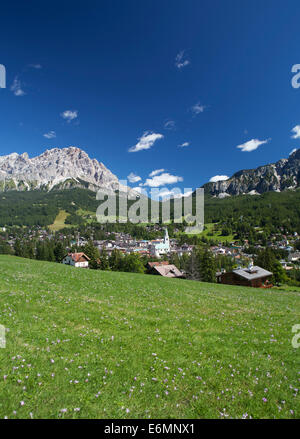 View of the town of Cortina d'Ampezzo, Province of Belluno, Veneto, Italy Stock Photo