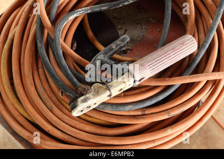 Welding electrode holder with attached electrode wire Stock Photo