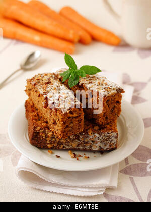 Carrots sponge cake with nuts. Recipe available. Stock Photo