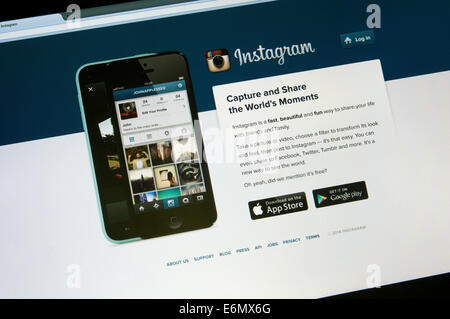 The website of Instagram, the online photograph or video sharing app. Stock Photo
