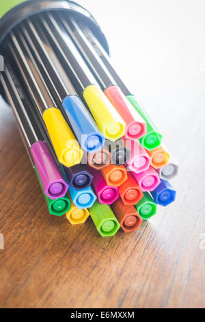 Colorful magic pens on wooden table, stock photo Stock Photo