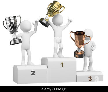 3D athletes on the podium of winners. Rendered at high resolution on a white background with diffuse shadows. Stock Photo