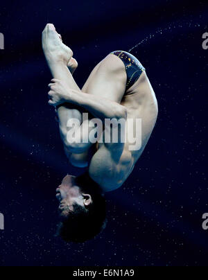 Nanjing, China. 27th Aug, 2014. Yang Hao of China competes during the Mixed International Team Final of Diving at the Nanjing 2014 Youth Olympic Games in Nanjing, capital of east China's Jiangsu Province, on August 27, 2014. Alejandra Orozco Loza and Daniel Jensen won the gold medal. Credit:  Xinhua/Alamy Live News Stock Photo