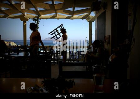 A traditional Greek tavern at the Anafi Island. Stock Photo