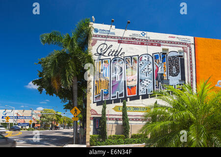 WELCOME TO LITTLE HAVANA SIGN MURAL (©UNATTRIBUTED)  EIGHTH STREET LITTLE HAVANA NEIGHBORHOOD MIAMI FLORIDA Stock Photo