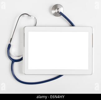 Tablet and a stethoscope. You can put your own graphics on the screen. Stock Photo
