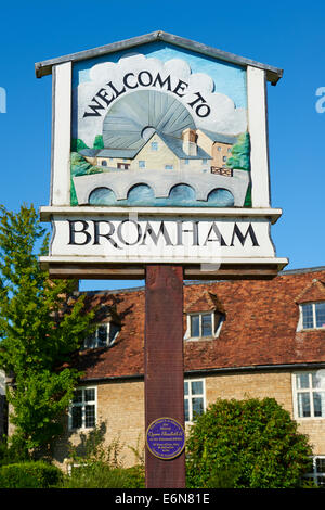 Bromham Village Sign Stagsden Road Bedford Bedfordshire UK Stock Photo