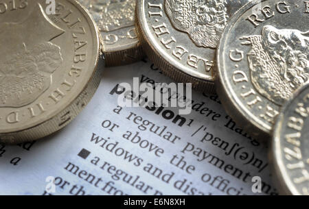 DICTIONARY DEFINITION  OF PENSION AND ONE POUND COINS RE WAGES INCOMES MORTGAGES  PRIVATE COMPANY PAYMENT PAYSLIP RETIREMENT UK