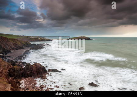 View over Bigbury Bay from Toby's Point, Ringmore, South Hams, Devon, England, United Kingdom, Europe. Stock Photo