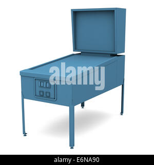 A shaded rendering of a vintage pinball machine in blue on white Stock Photo