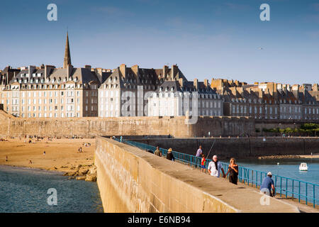 View over the walled city Saint-Malo from mole, Brittany, France Stock Photo